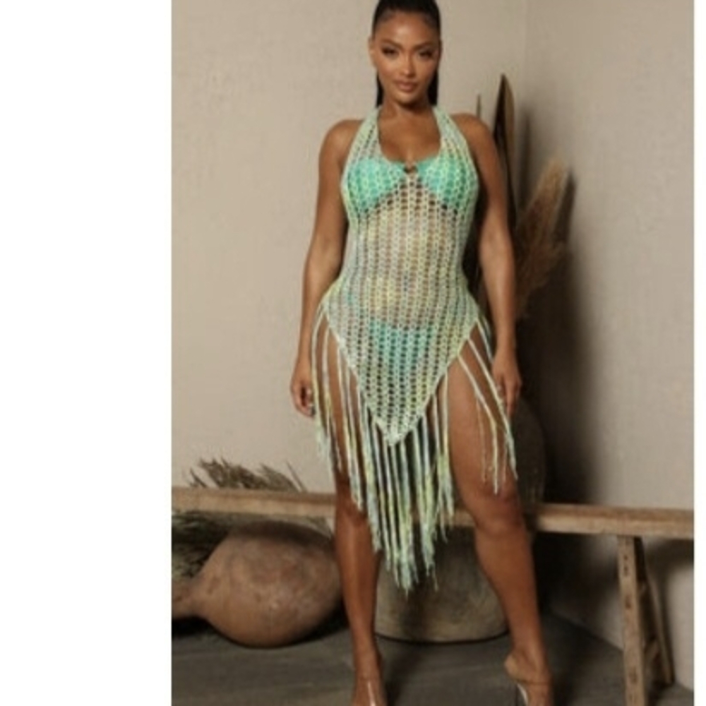 Fashion Nova Aqua Crochet Swim Cover-Up